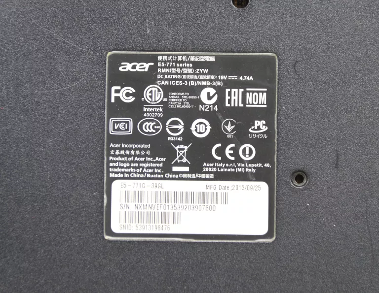 LAPTOP ACER E5-771 USZKODZONY TOUCHPAD