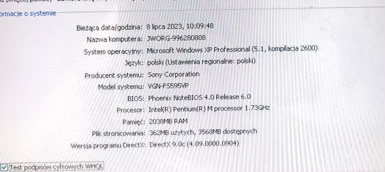 LAPTOP SONY VAIO PCG-7M1M / ZASILACZ