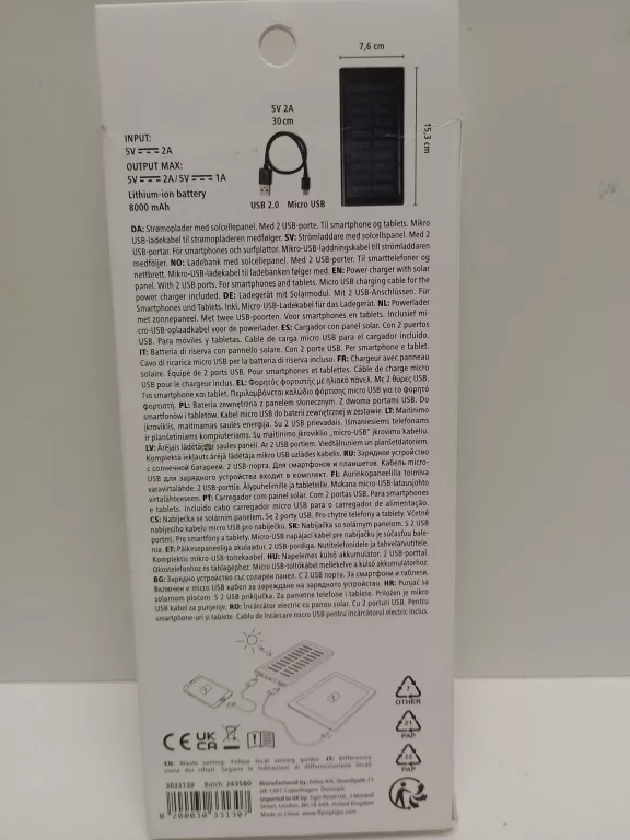POWERBANK SOLARNY 8000 MAH LATARKA LED 2 PORTY