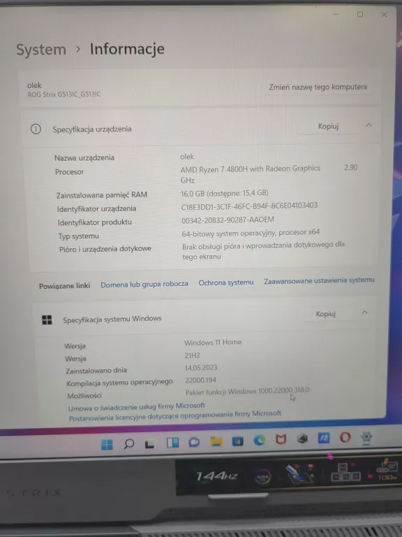 laptop-asus-rog-strix-g15-komplet-stan-uzywany