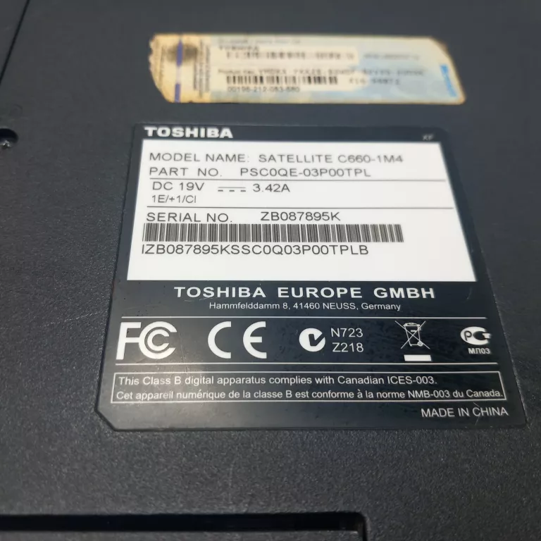 LAPTOP TOSHIBA SATELITE C660-1M4 2/1TB I3 WIN 7