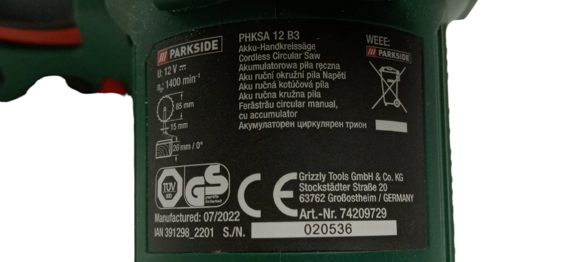 PILARKA PARKSIDE PHKSA12B3 Piły tarczowe