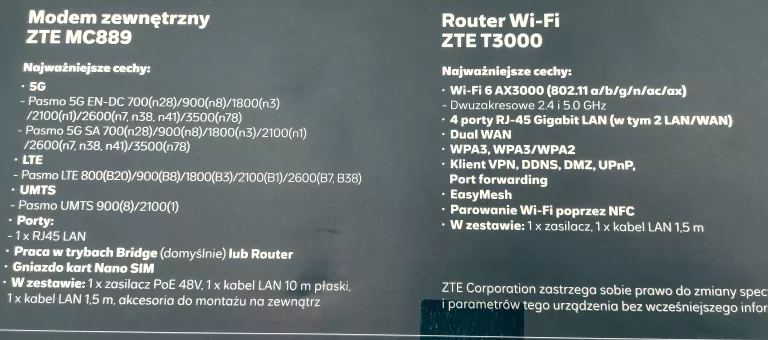 MODEM ZTE MC889 5G+ROUTER ZTE T3000