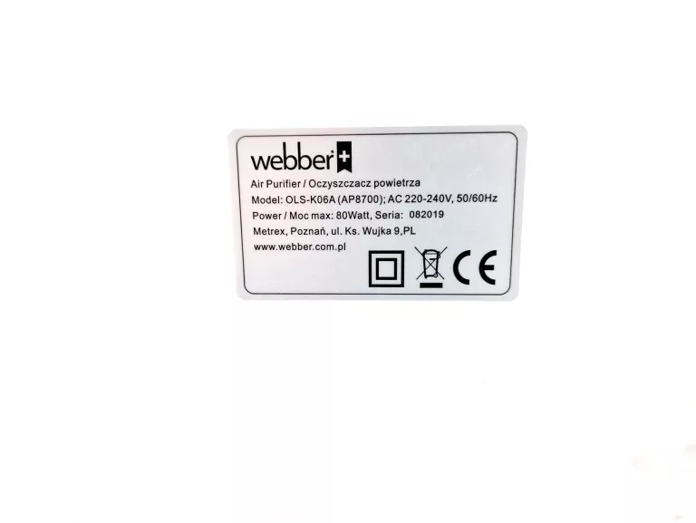 OCZYSZCZACZ POWIETRZA WEBBER AP8700 JONIZACJA