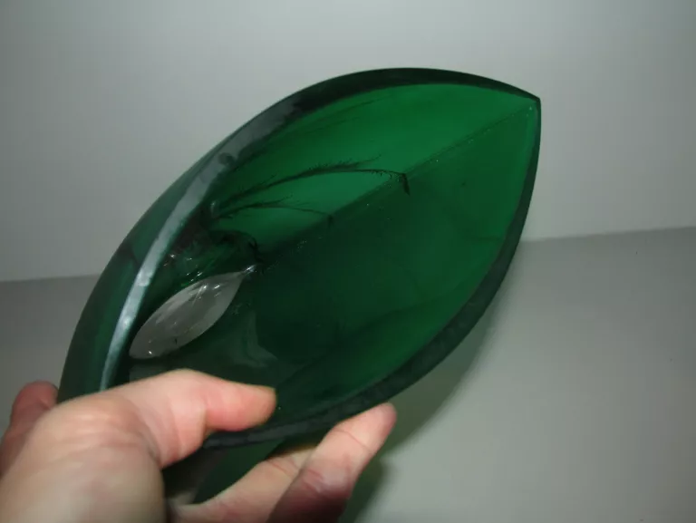 CIEKAWY ZIELONY WAZON 30 CM HUTA SZKŁA KROSNO