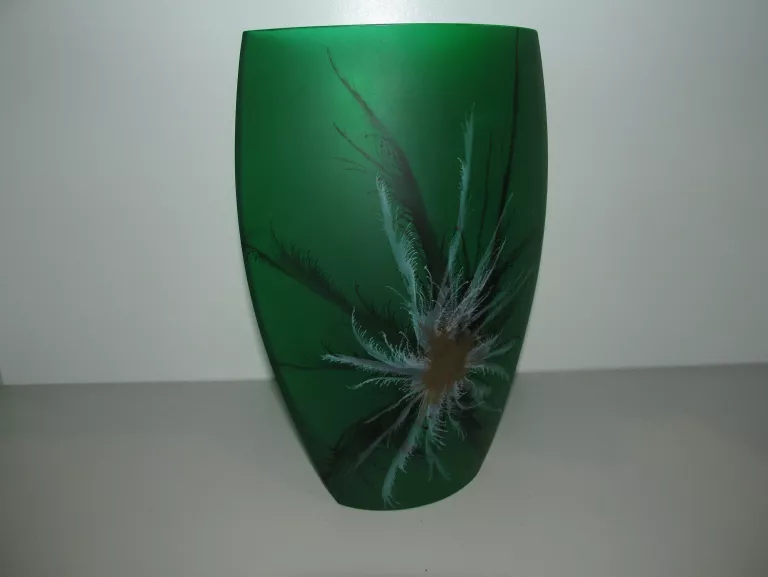 CIEKAWY ZIELONY WAZON 30 CM HUTA SZKŁA KROSNO