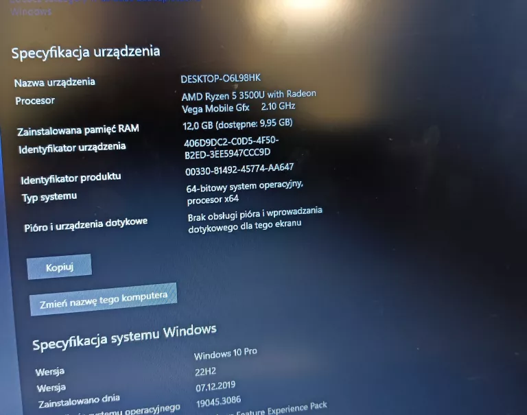 LAPTOP HP 15-DB110NY RYZEN 5 3500U 15,6" 476/12GB