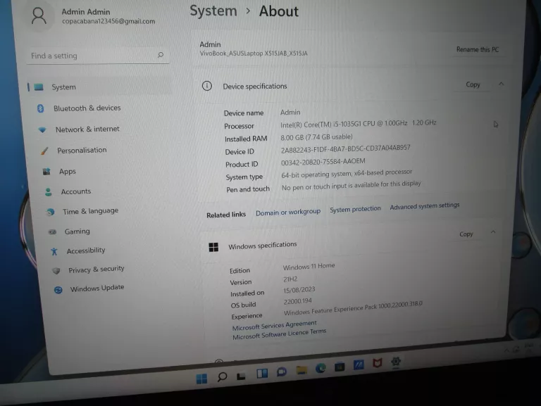 LAPTOP ASUS X515JA I5 8GB/256GB GWARANCJA