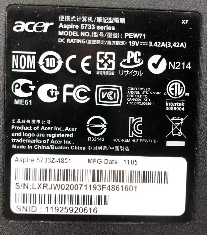 LAPTOP ACER ASPIRE 5733