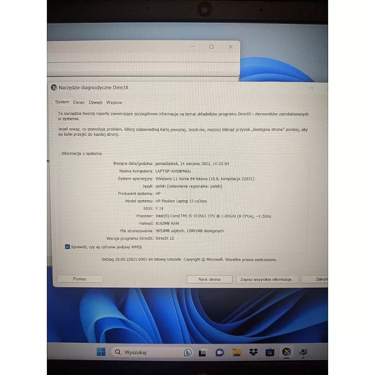 LAPTOP HP PAVILION 15-CS3004NW/8GB/512GB SSD/WIN11