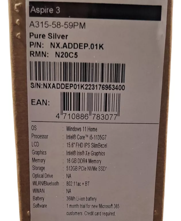 LAPTOP ACER ASPIRE 3 I5 / 16 GB RAMU