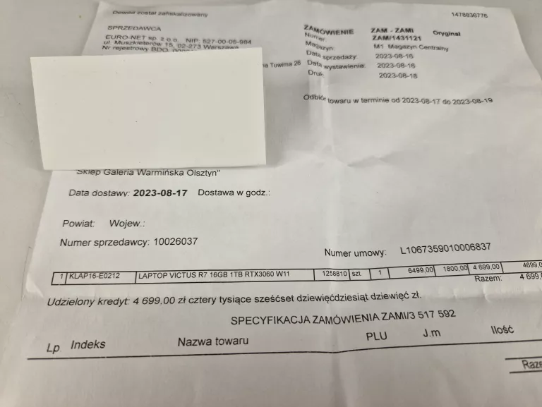 LAPTOP HP VICTUS 16-E0212NW GWARANCJA