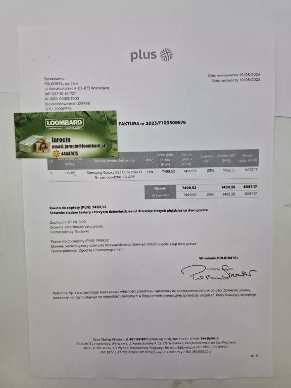 SAMSUNG GALAXY S23 ULTRA 256GB KOMPLET BLOKADA