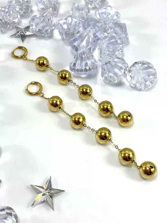 KOLCZYKI STAL POZŁACANA WISZĄCE KULKI ZAMK BIGIEL