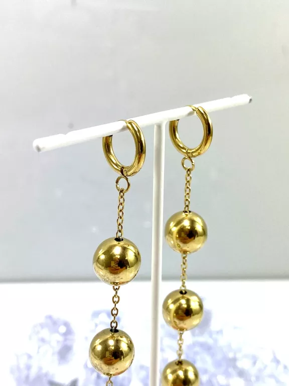 KOLCZYKI STAL POZŁACANA WISZĄCE KULKI ZAMK BIGIEL