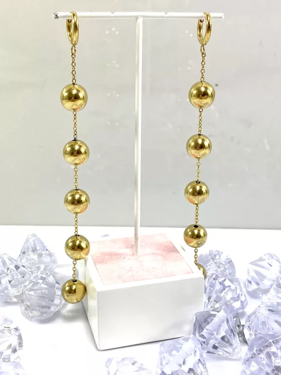 KOLCZYKI STAL POZŁACANA WISZĄCE KULKI ZAMK BIGIEL