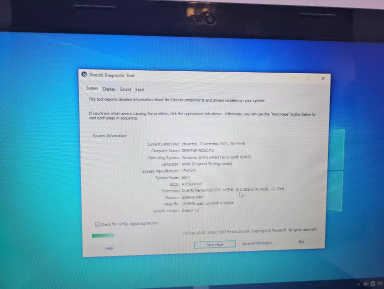 LAPTOP LENOVO G40 PENTIUM 2,16GHZ/2GB/500GB HDD