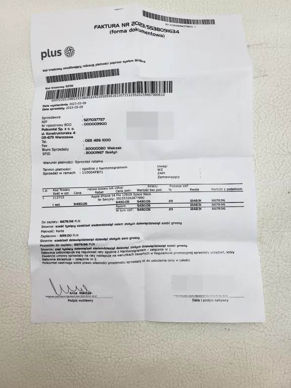 TELEFON APPLE IPHON 14 PRO GWARANCJA