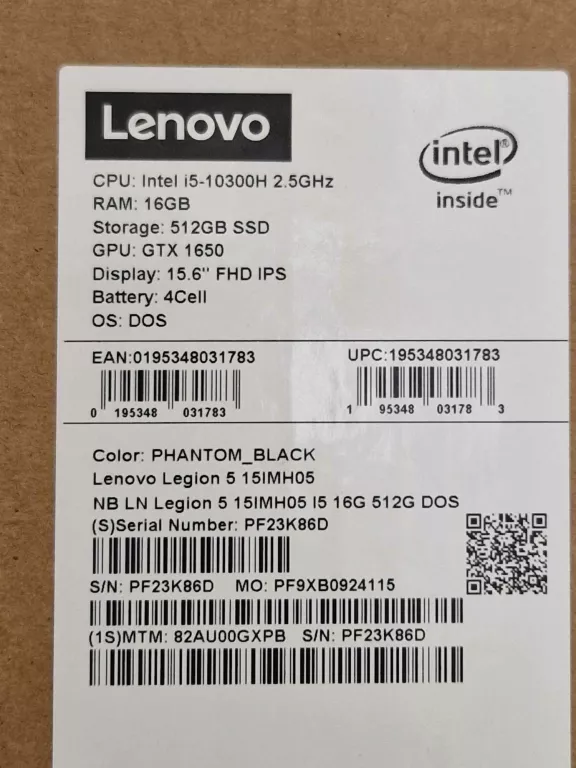 LAPTOP LENOVO LEGION 5 15IMH05 I5 16/512 GB SSD