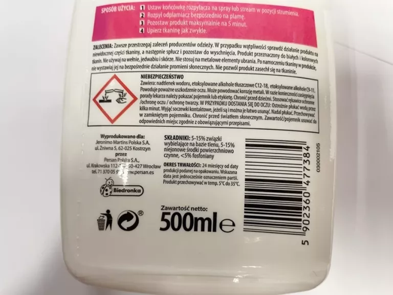 ODPLAMIACZ W SPRAYU DO TKANIN OXY BIEL-KOLOROWE