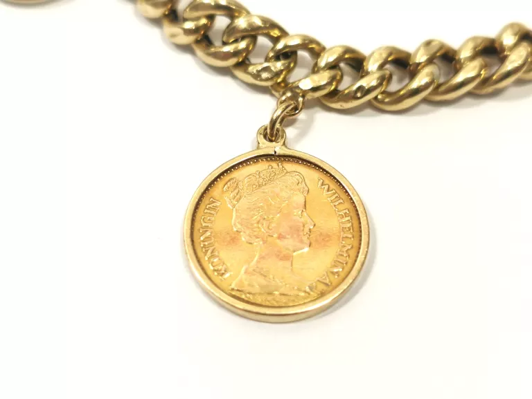 ZŁOTA BRANSOLETKA Z PAMIĄTKOWĄ MONETĄ (585) 23,09G