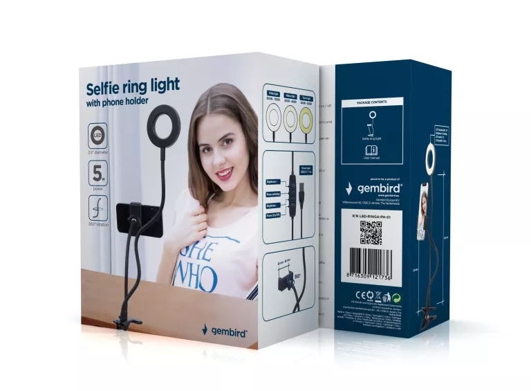 GEMBIRD LAMPA LED Z UCHWYTEM NA TELEFON DO SELFIE