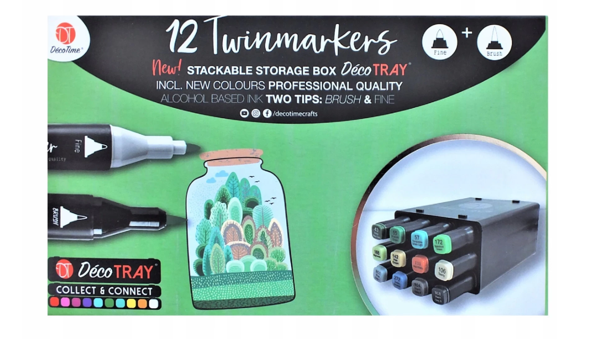 12 Twinmarkers fine & Brush Stackable Storage Box Décotime 