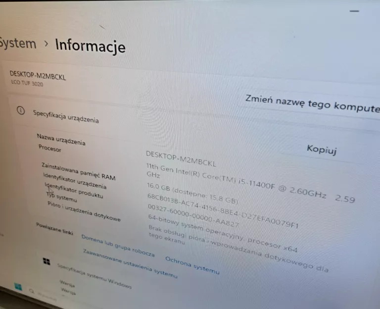 KOMPUTER LCO TUF 3020 CORE I5 11400F 16 GB 512 SS