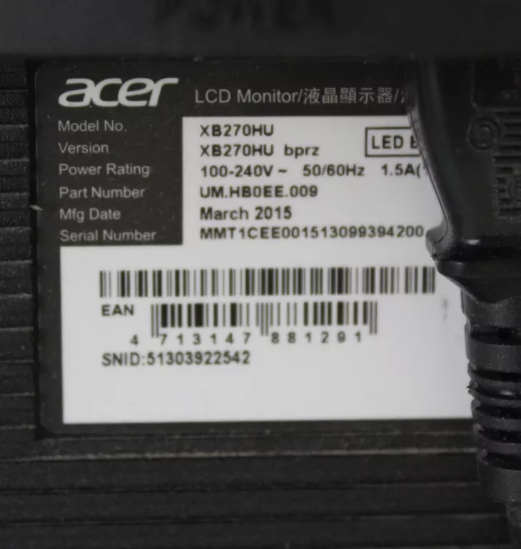 MONITOR ACER XB270HU