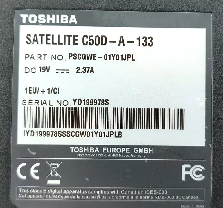 LAPTOP TOSHIBA SATELLITE C50D-A-133 8GB