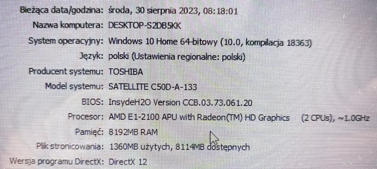 LAPTOP TOSHIBA SATELLITE C50D-A-133 8GB