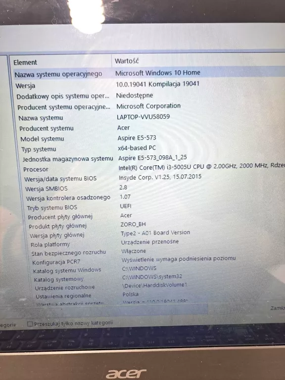 LAPTOP ACER ASPIRE E15 /I3-5005U - 4/500GB
