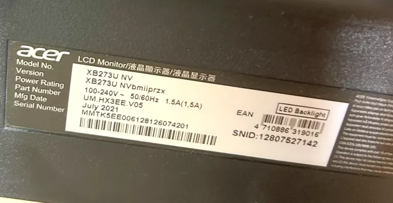 MONITOR ACER PREDATOR XB273U