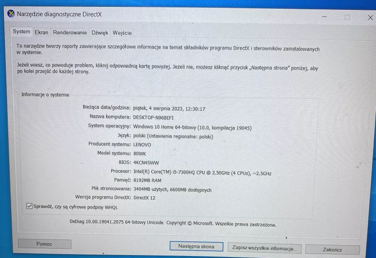 LAPTOP LENOVO LEGION WIN10 / 8GB / 1TB / 4X2,5GHZ