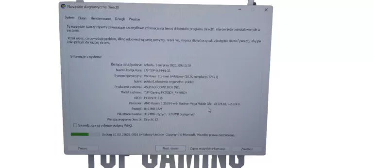 LAPTOP GAMINGOWY ASUS TUF GAMING FX705 8RAM