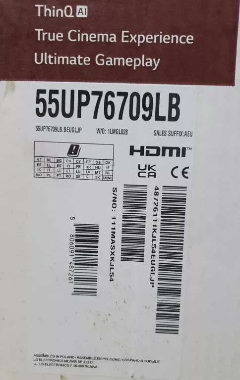 TELEWIZOR LCD LG 55UP76709LB 55" UHD 4K
