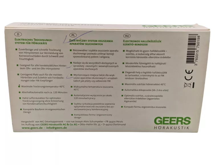 GEERS SYSTEM OSUSZANIA APARATÓW SŁUCHOWYCH ITP