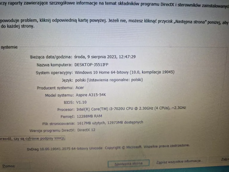 LAPTOP ACER ASPIRE 3  256 GB 12 GB RAM I3