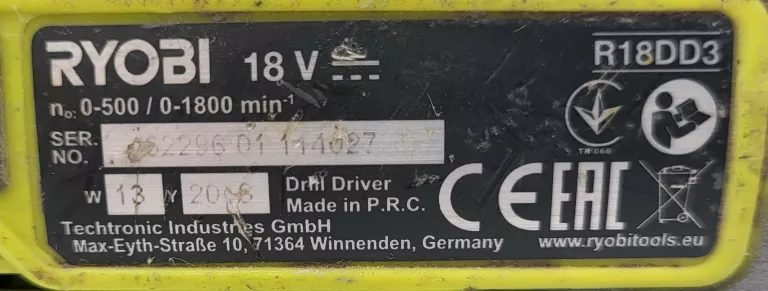 WKRĘTARKA RYOBI R18DD3 +AKU 4AH +ŁAD