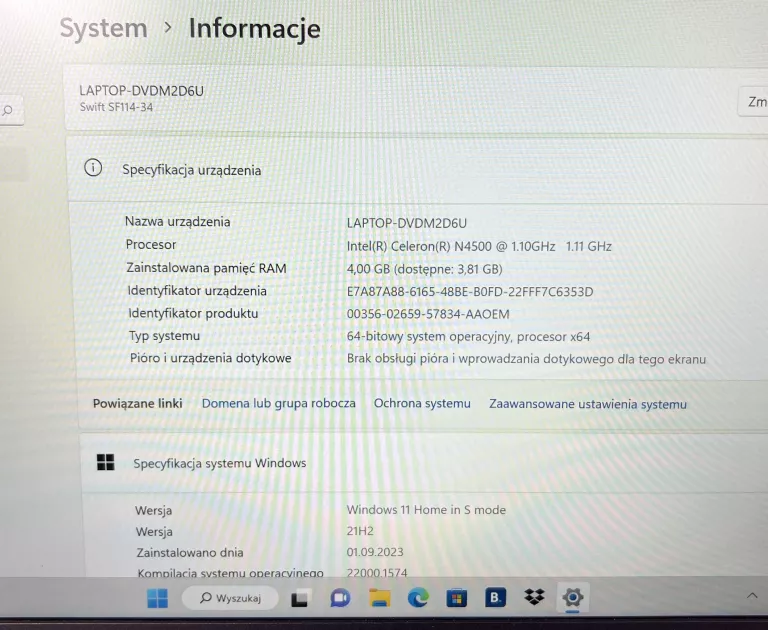 LAPTOP ACER SWIFT 1 4/128 GB SSD
