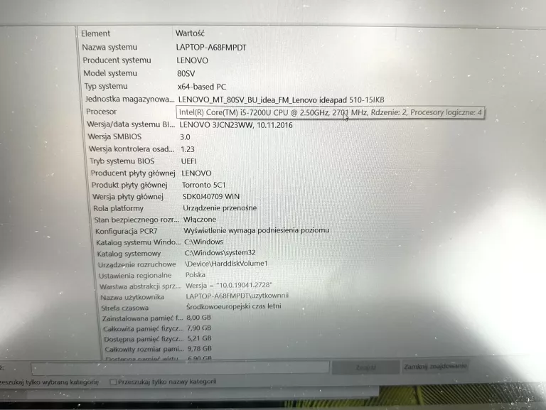 LAPTOP LENOVO 510 I5-7200U