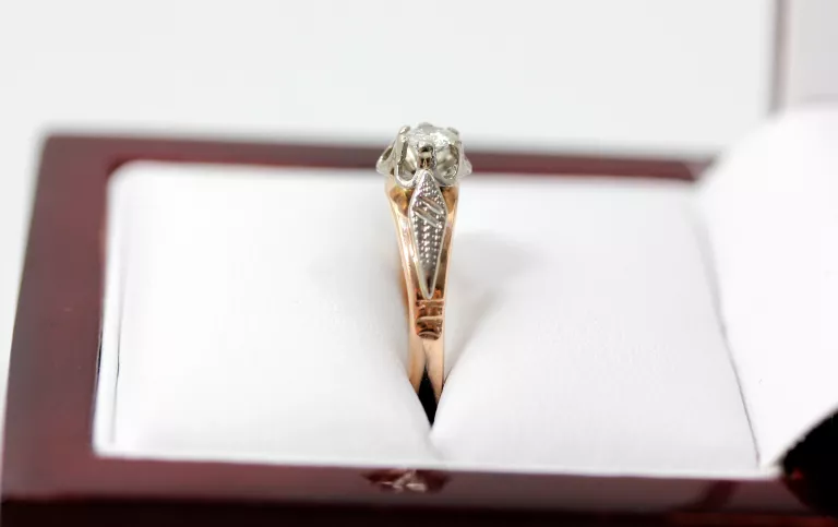 ZŁOTY PIERŚCIONEK 585 ART DECO DIAMENT BRYLANT 0,2CT ROZMIAR 11 CERTYFIKAT