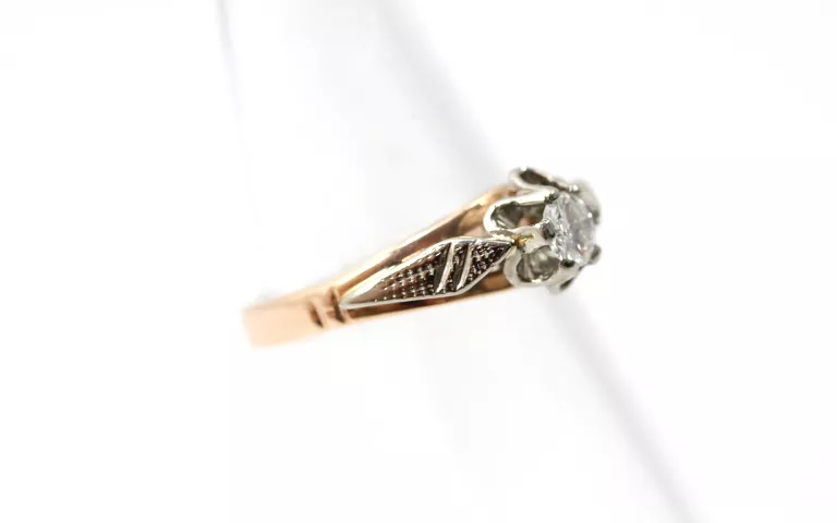 ZŁOTY PIERŚCIONEK 585 ART DECO DIAMENT BRYLANT 0,2CT ROZMIAR 11 CERTYFIKAT