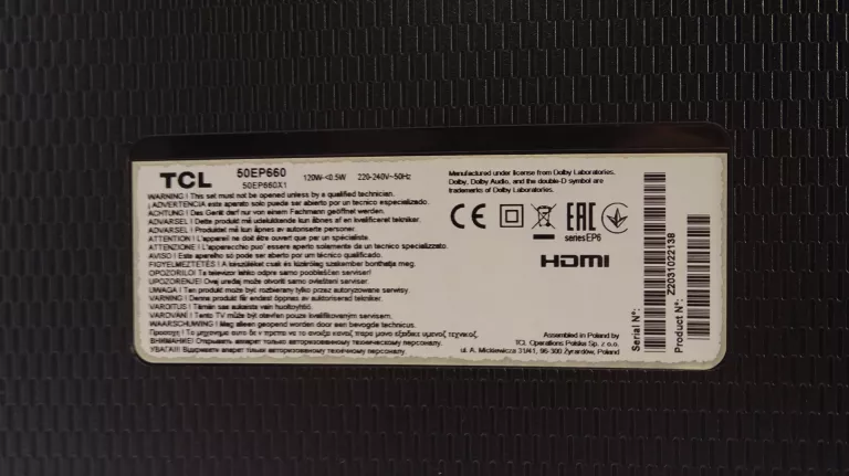 TELEWIZOR TCL 50EP660 ANDROID 4K UHD 50HZ