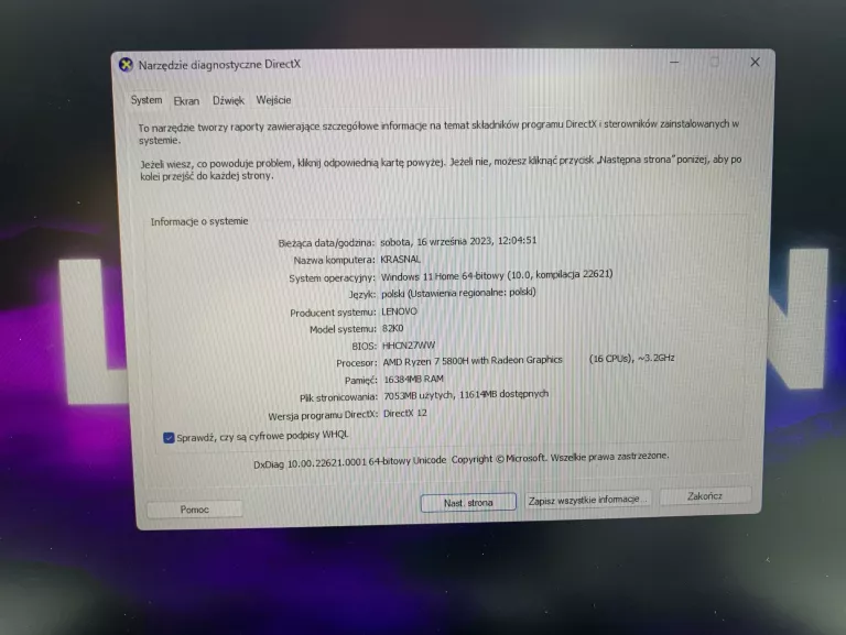 LAPTOP GAMINGOWY LENOVO LEGION RYZEN 16GB RTX3050