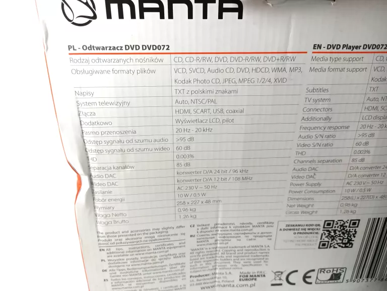 ODTWARZACZ DVD MANTA DVD072 EMPEROR BASIC HDMI