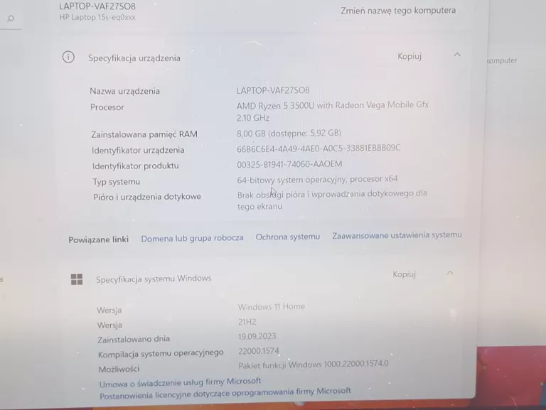 LAPTOP HP 15S-EQ0XXX RYZEN 5 8 GB RAM / 256 GB