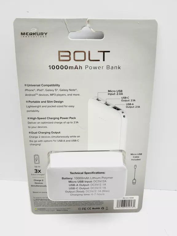 BRAND NEW Merkury Innovations: Bolt Power Bank 5000mAh USB-A + USB-C