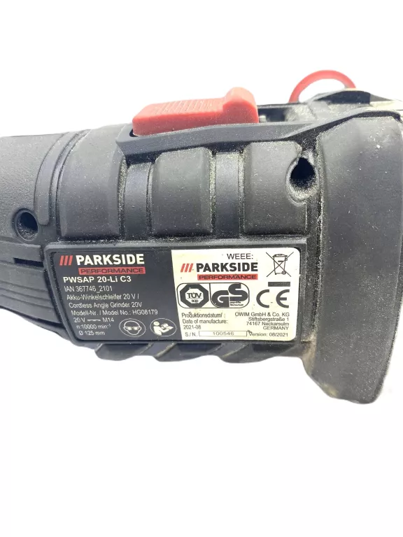 PARKSIDE PERFORMANCE® Cordless Angle Grinder PWSAP 20-Li C3