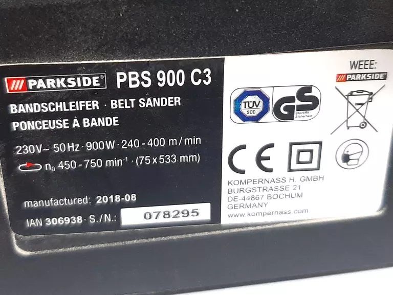 SZLIFIERKA TAŚMOWA PARKSIDE PBS 900 C3 - USZKODZONA